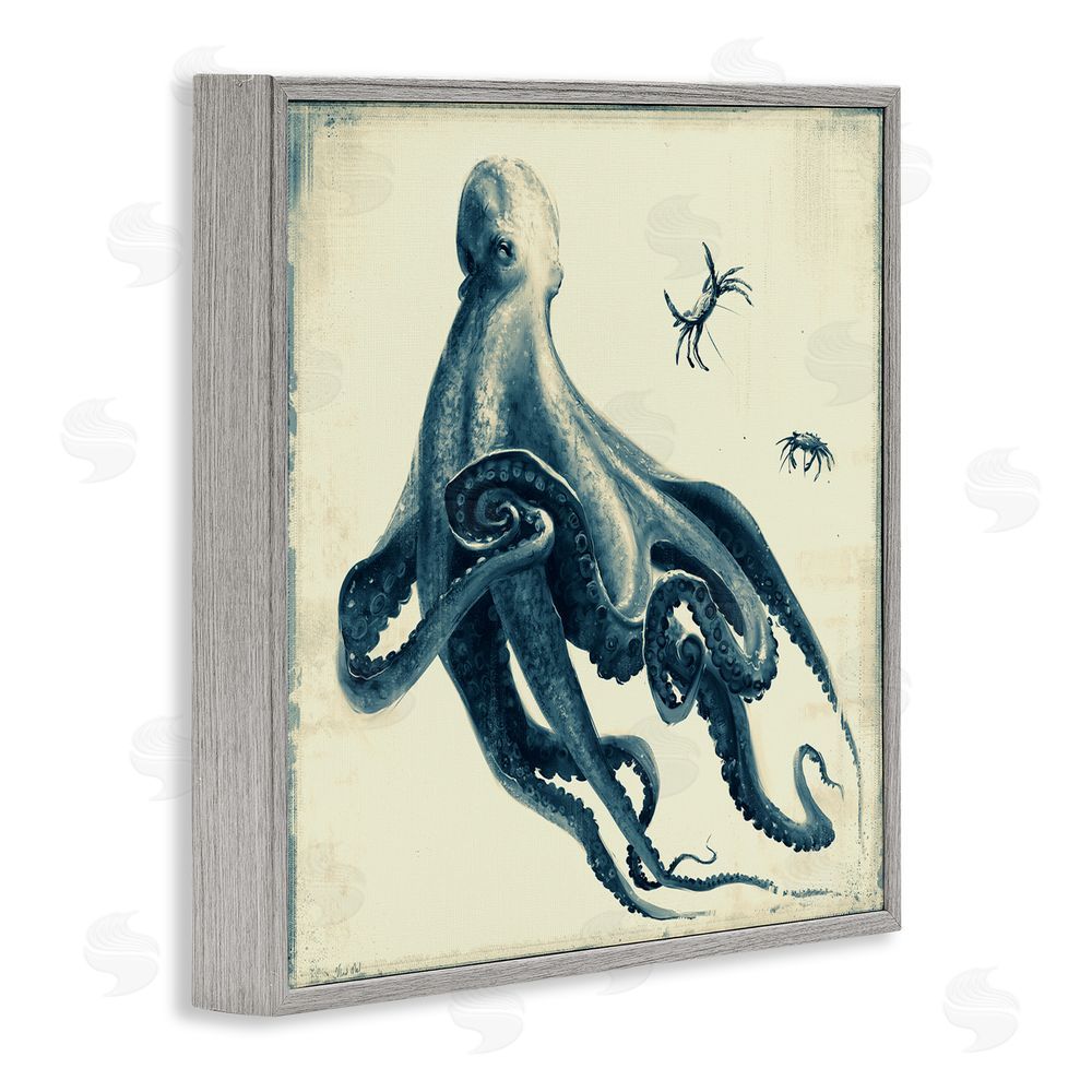 Vlad Mel Octopus & Sea Critters Gray Framed Glicee Wall Art Print