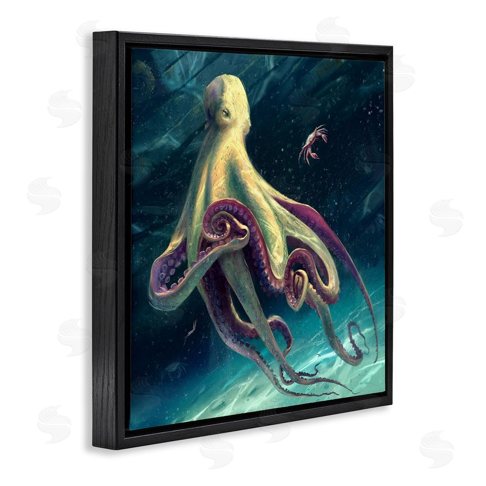 Vlad Mel Deep Water Octopus Black Floating Frame Canvas Wall Art Print