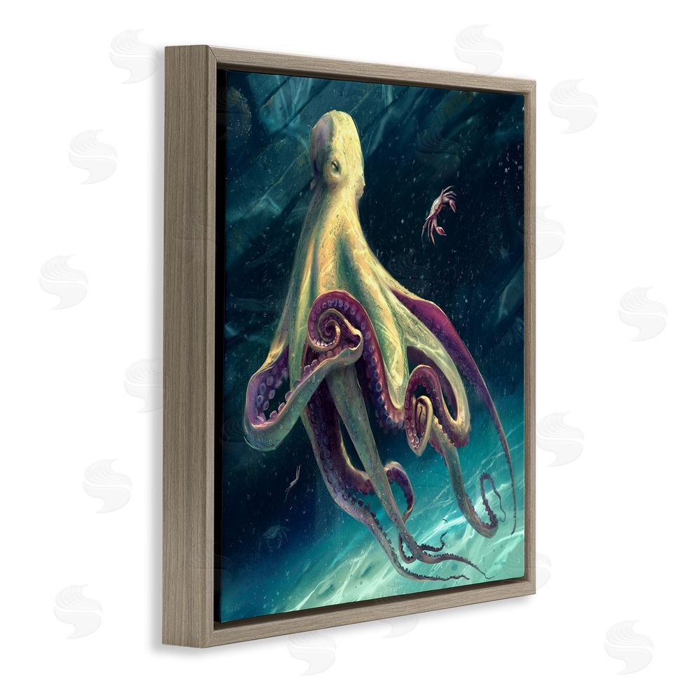 Vlad Mel Deep Water Octopus Brown Floating Frame Canvas Wall Art Print