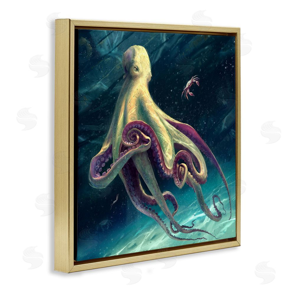 Vlad Mel Deep Water Octopus Gold Floating Frame Canvas Wall Art Print