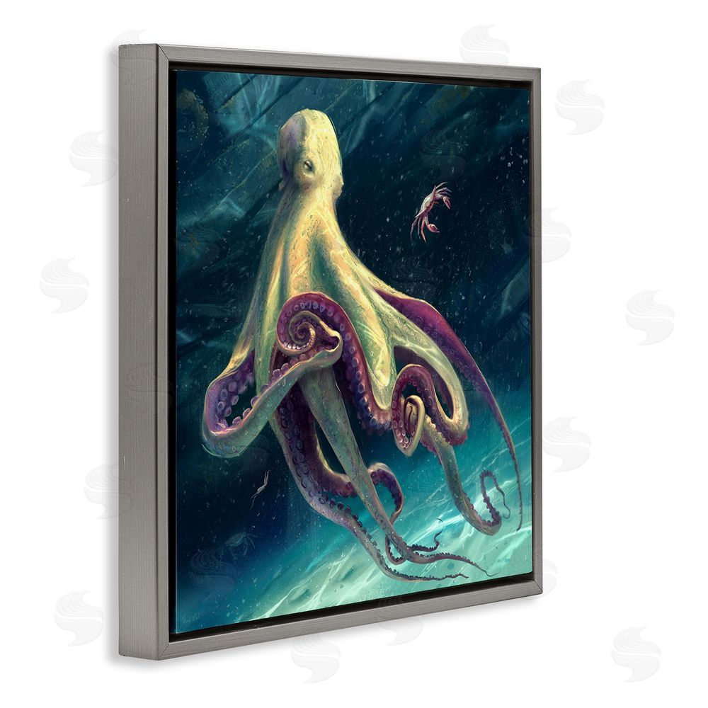 Vlad Mel Deep Water Octopus Gray Floating Frame Canvas Wall Art Print