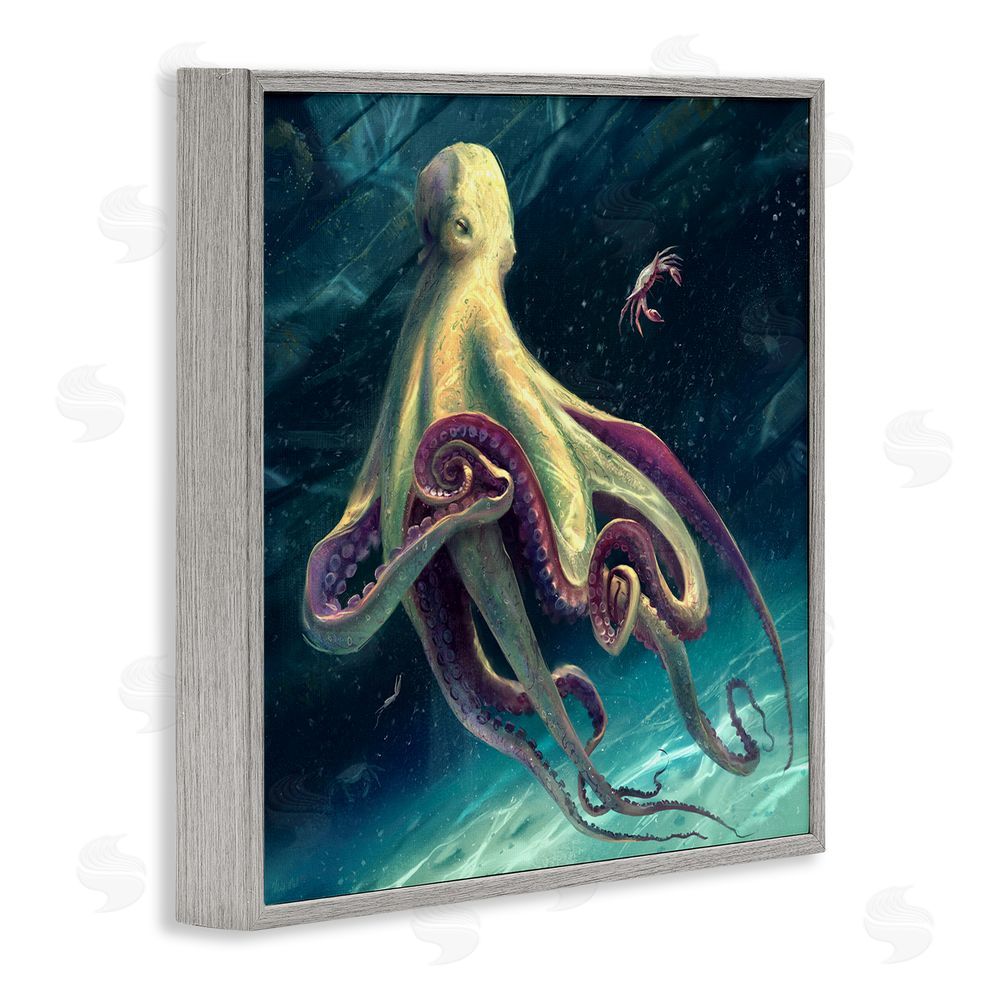 Vlad Mel Deep Water Octopus Gray Framed Glicee Wall Art Print