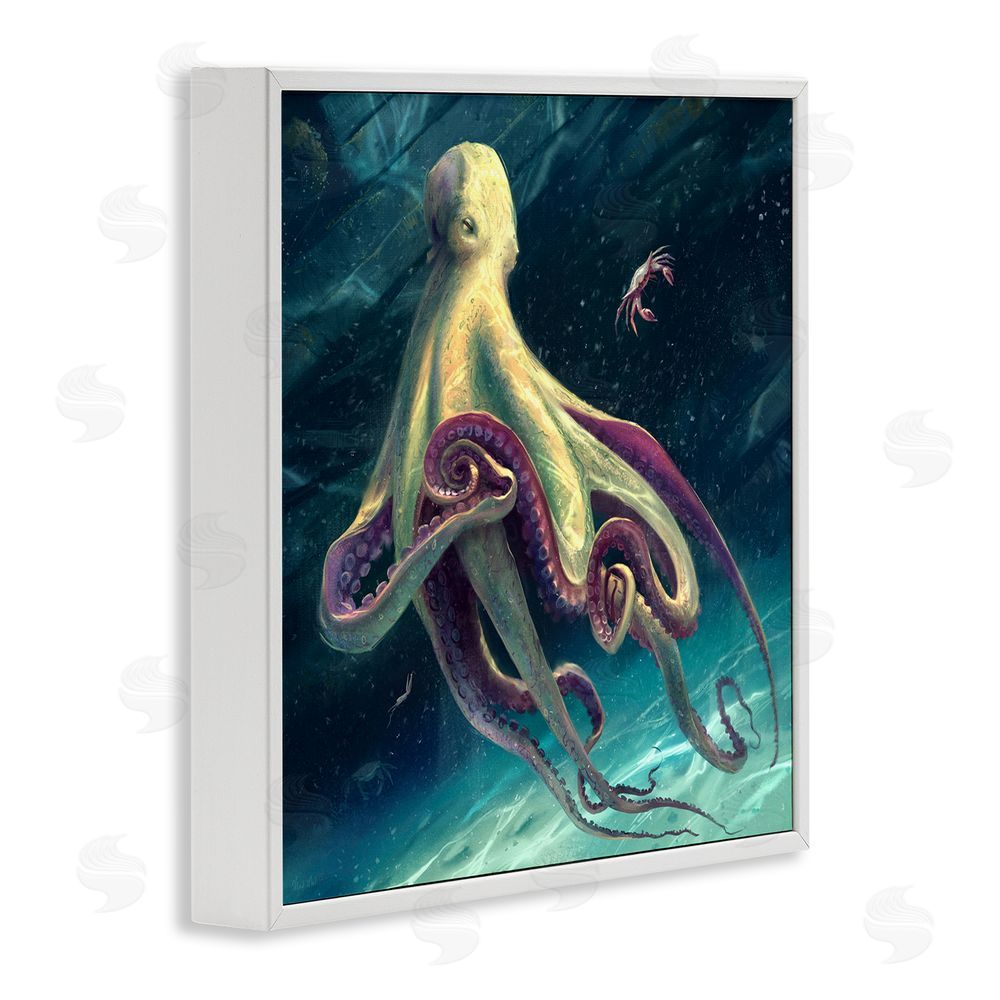 Vlad Mel Deep Water Octopus White Framed Glicee Wall Art Print