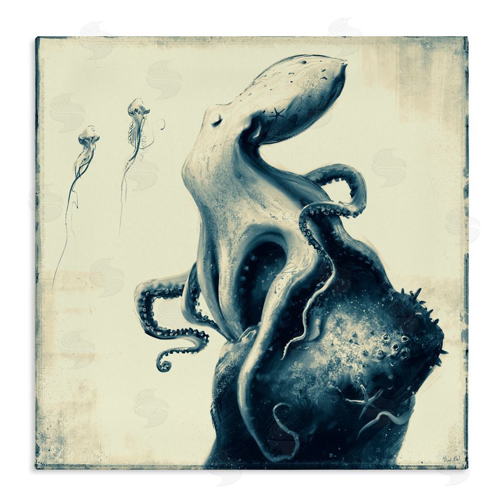 Vlad Mel Vintage Octopus & Jellyfish Stretched Canvas Wall Art Print