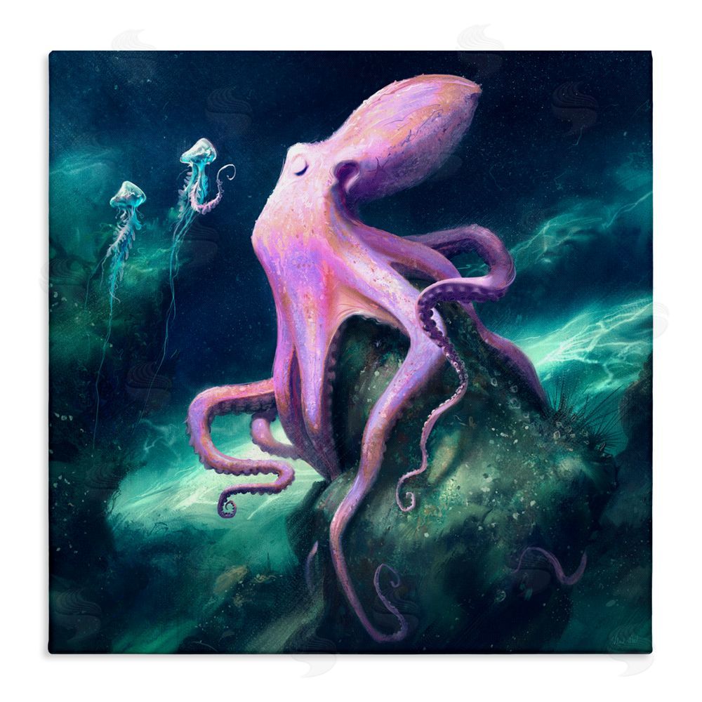 Vlad Mel Octopus & Jellyfish Friends Stretched Canvas Wall Art Print