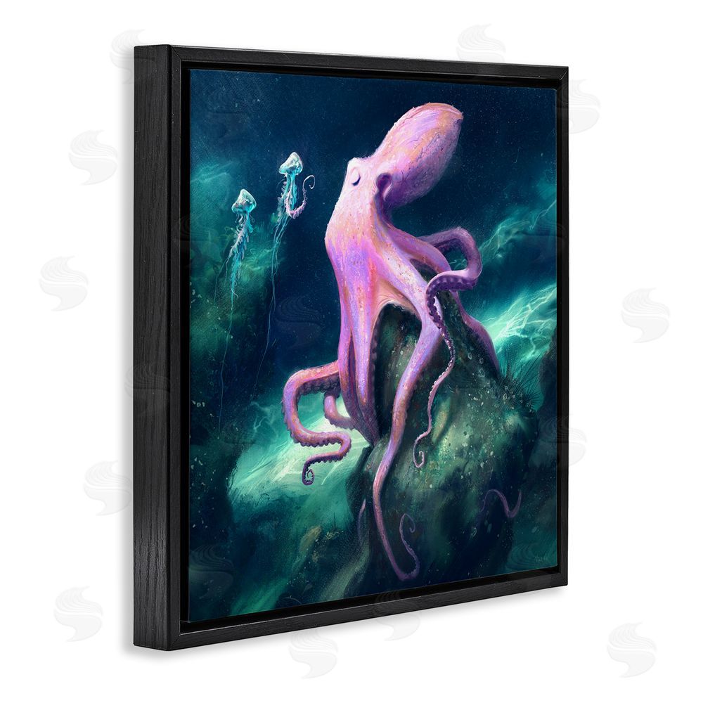 Vlad Mel Octopus & Jellyfish Friends Black Floating Frame Canvas Wall Art Print