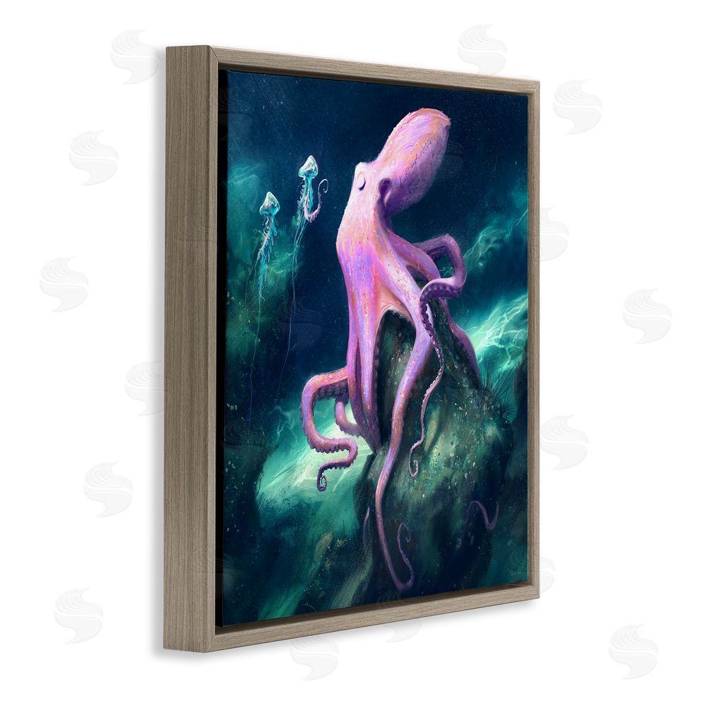 Vlad Mel Octopus & Jellyfish Friends Brown Floating Frame Canvas Wall Art Print