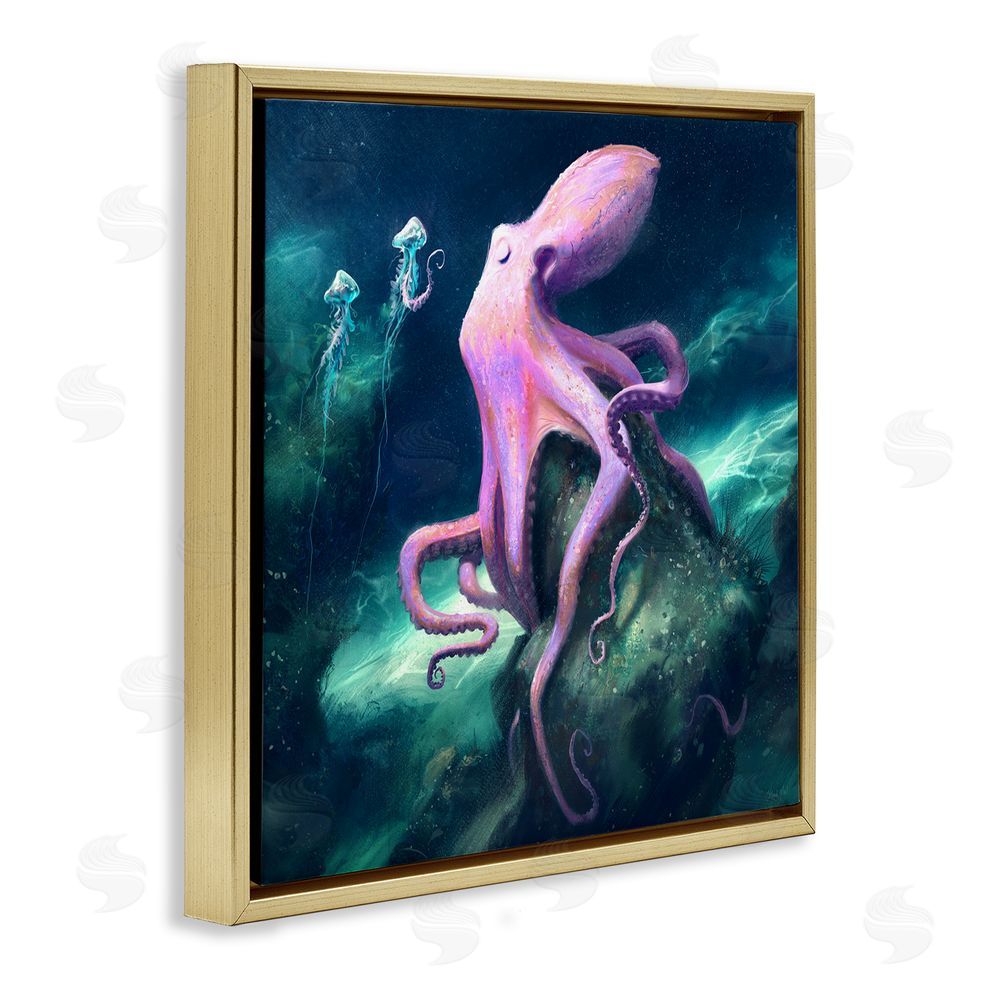 Vlad Mel Octopus & Jellyfish Friends Gold Floating Frame Canvas Wall Art Print
