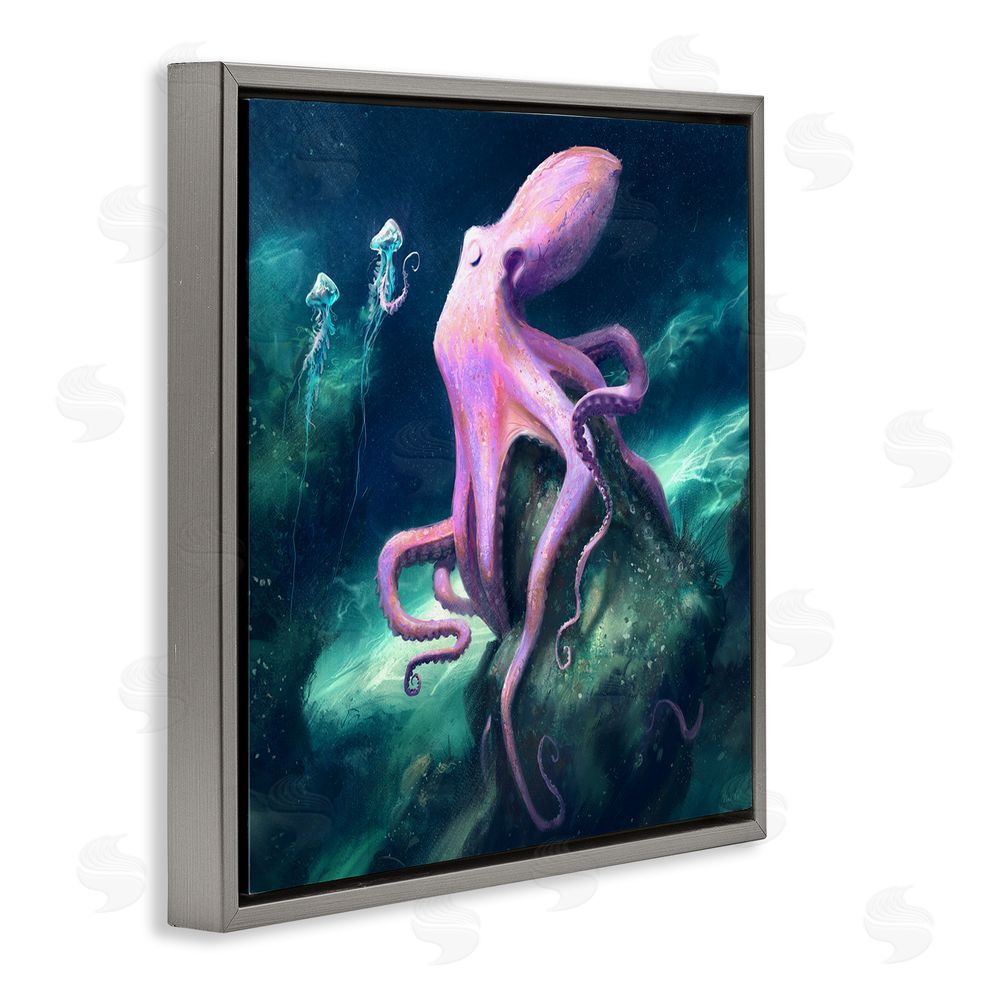 Vlad Mel Octopus & Jellyfish Friends Gray Floating Frame Canvas Wall Art Print