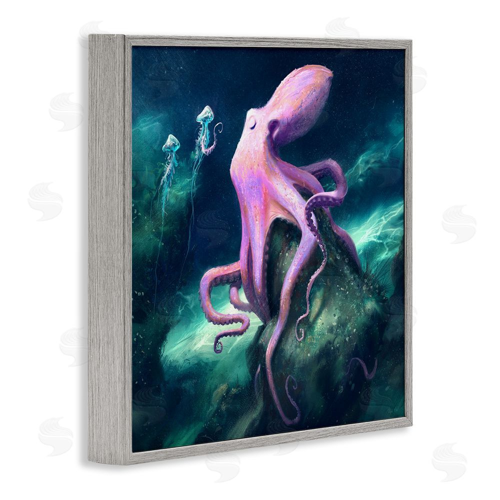 Vlad Mel Octopus & Jellyfish Friends Gray Framed Glicee Wall Art Print