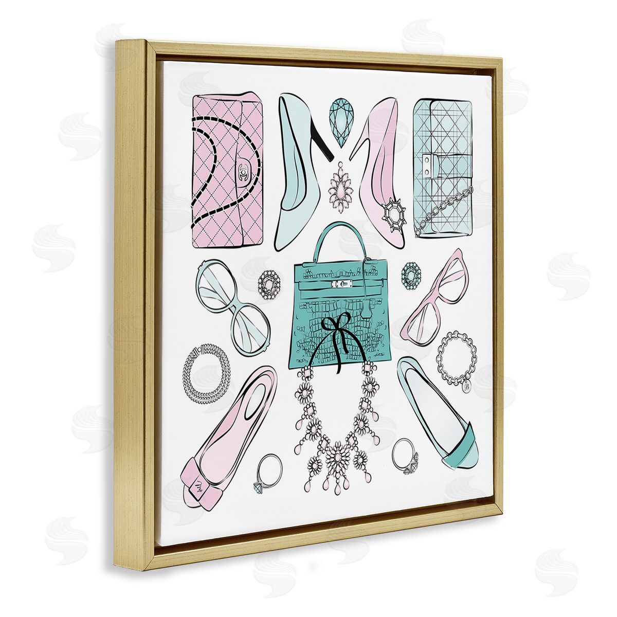 Martina Pavlova Pastel Fashion Accessories Gold Floating Frame Canvas Wall Art Print