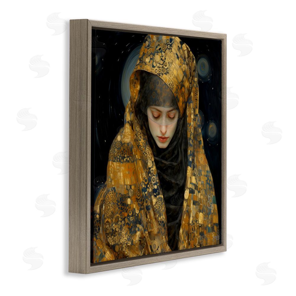 RB Astral Geometric Portrait Brown Floating Frame Canvas Wall Art Print
