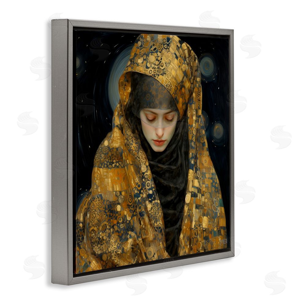 RB Astral Geometric Portrait Gray Floating Frame Canvas Wall Art Print