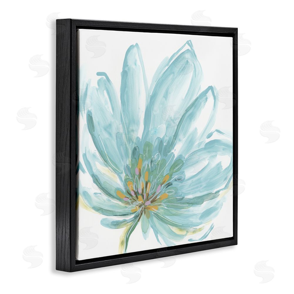 June Erica Vess Pale Blue Blossom Black Floating Frame Canvas Wall Art Print