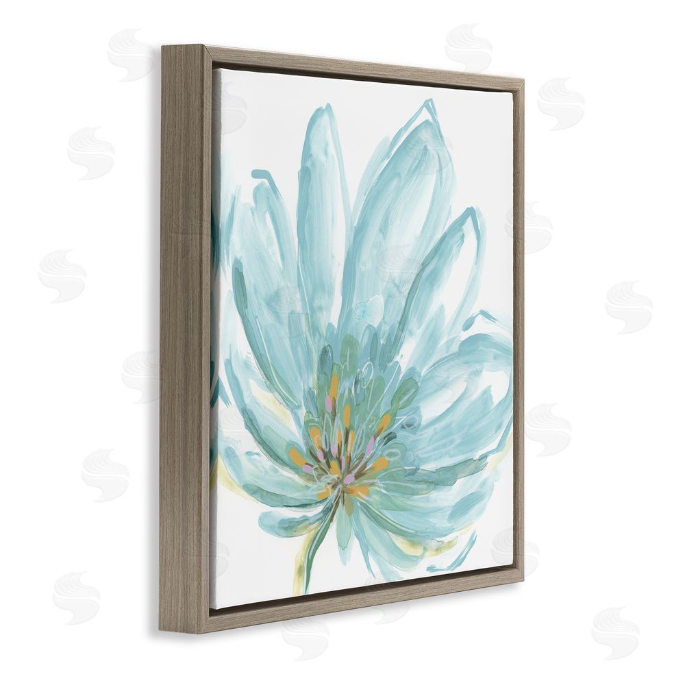 June Erica Vess Pale Blue Blossom Brown Floating Frame Canvas Wall Art Print