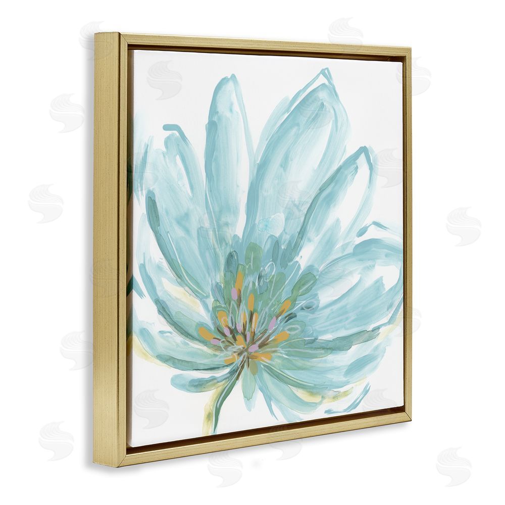 June Erica Vess Pale Blue Blossom Gold Floating Frame Canvas Wall Art Print
