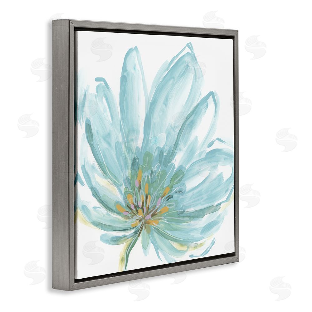 June Erica Vess Pale Blue Blossom Gray Floating Frame Canvas Wall Art Print