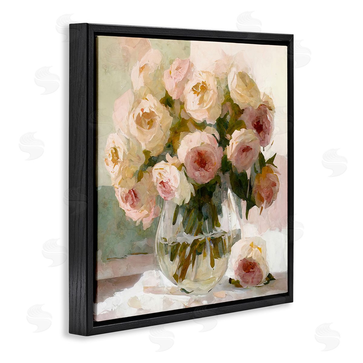 Full Rose Blossoms Black Floating Frame Canvas Wall Art, Home Decor by Gina Kelly