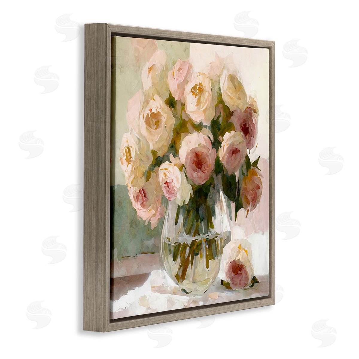 Full Rose Blossoms Brown Floating Frame Canvas Wall Art, Home Decor by Gina Kelly