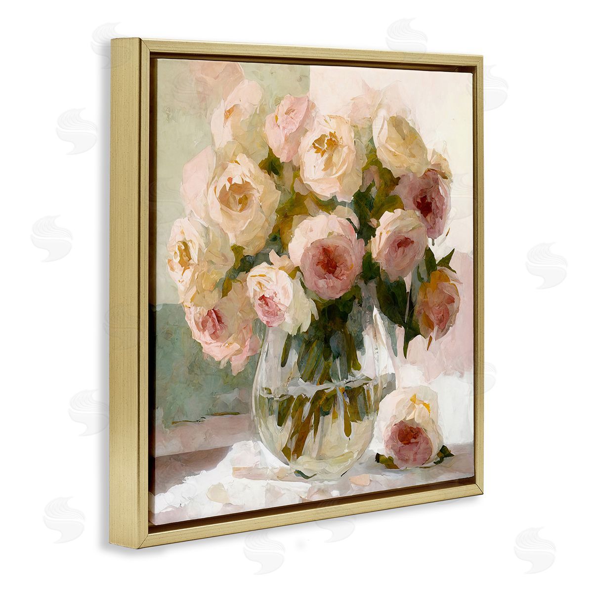 Full Rose Blossoms Gold Floating Frame Canvas Wall Art, Home Decor by Gina Kelly