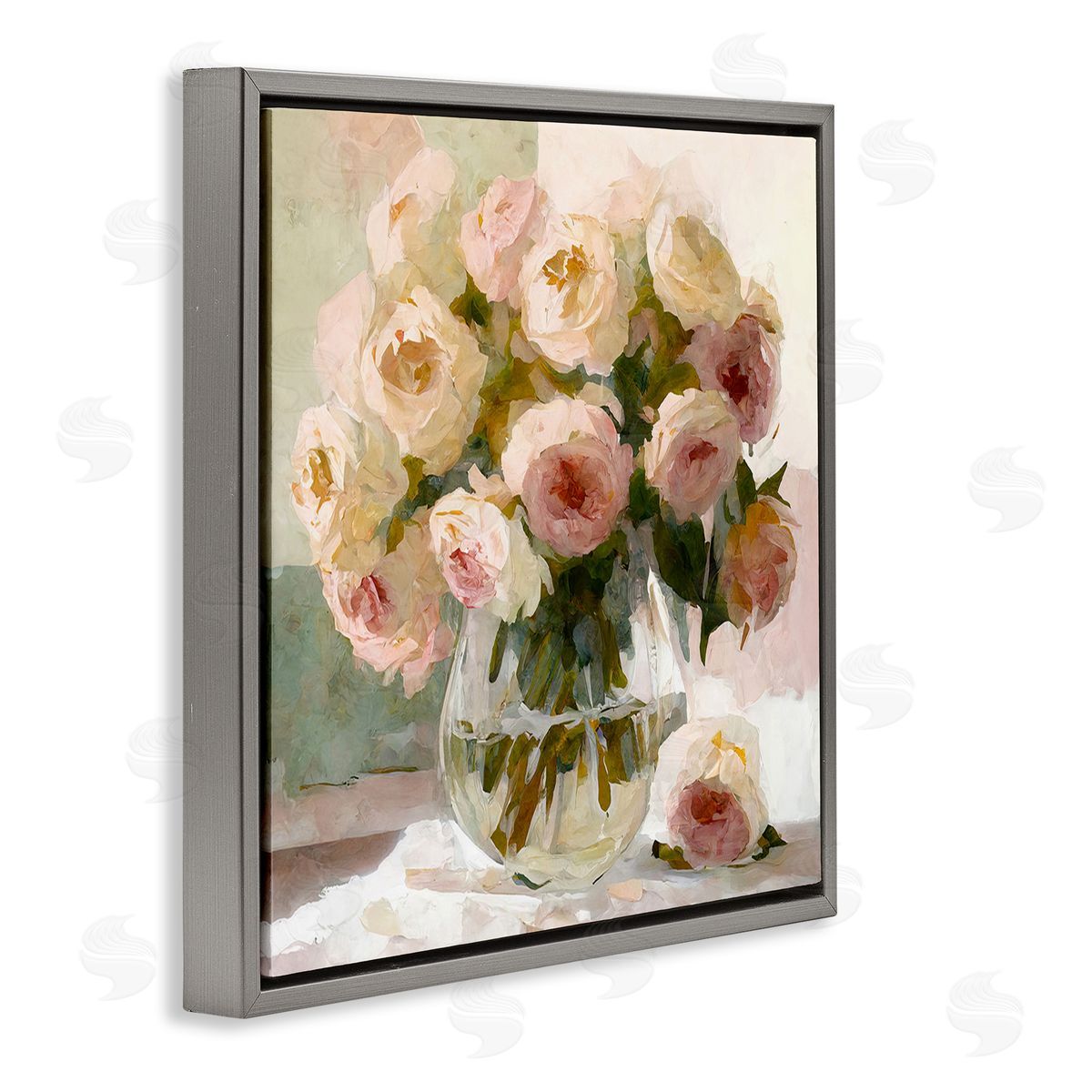 Full Rose Blossoms Grey Floating Frame Canvas Wall Art, Home Decor by Gina Kelly