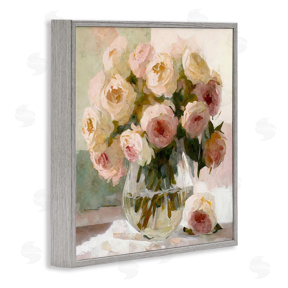Full Rose Blossoms Grey Frame Print Wall Art, Home Decor by Gina Kelly