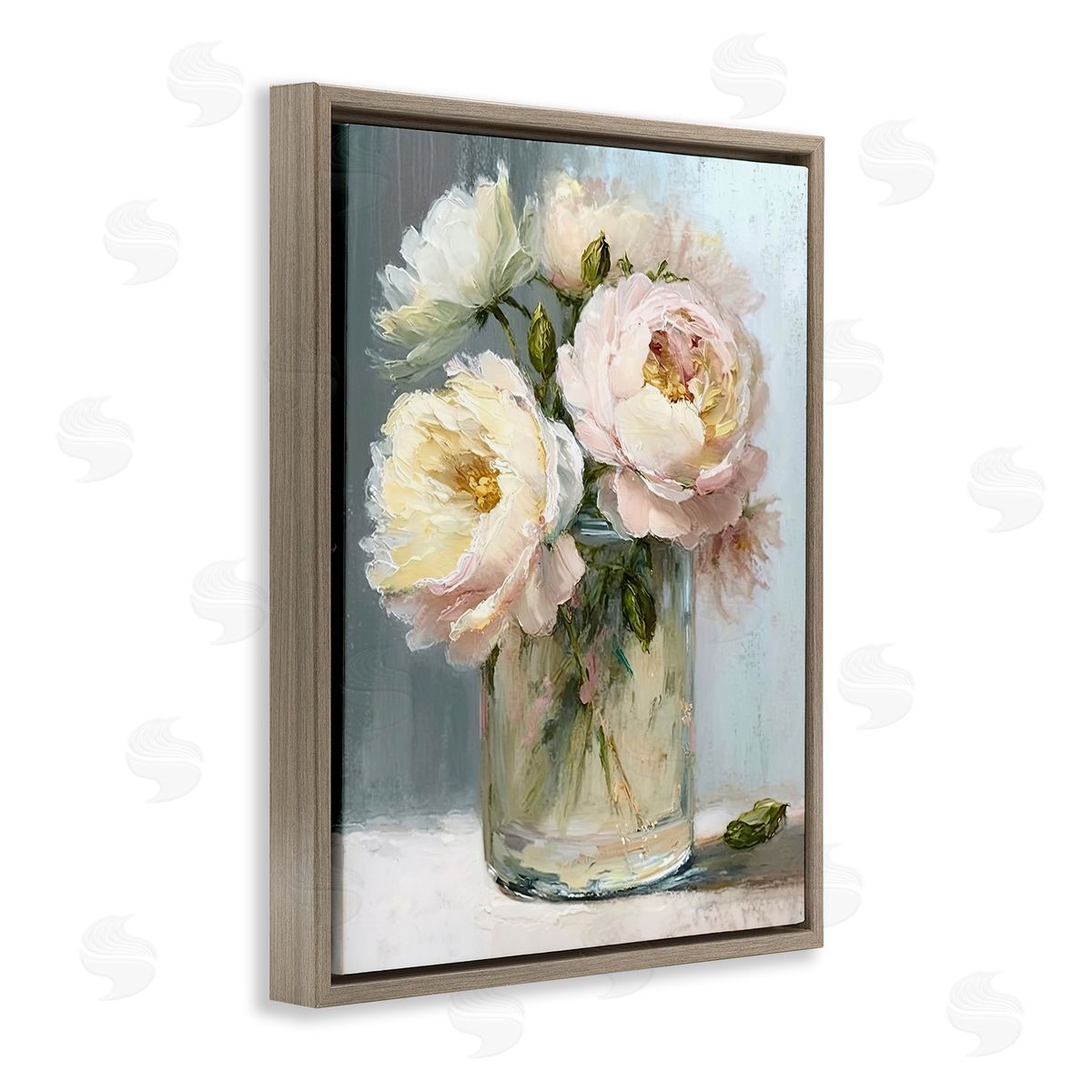 Subtle Rose Blooms Brown Floating Frame Canvas Wall Art, Home Decor by Gina Kelly