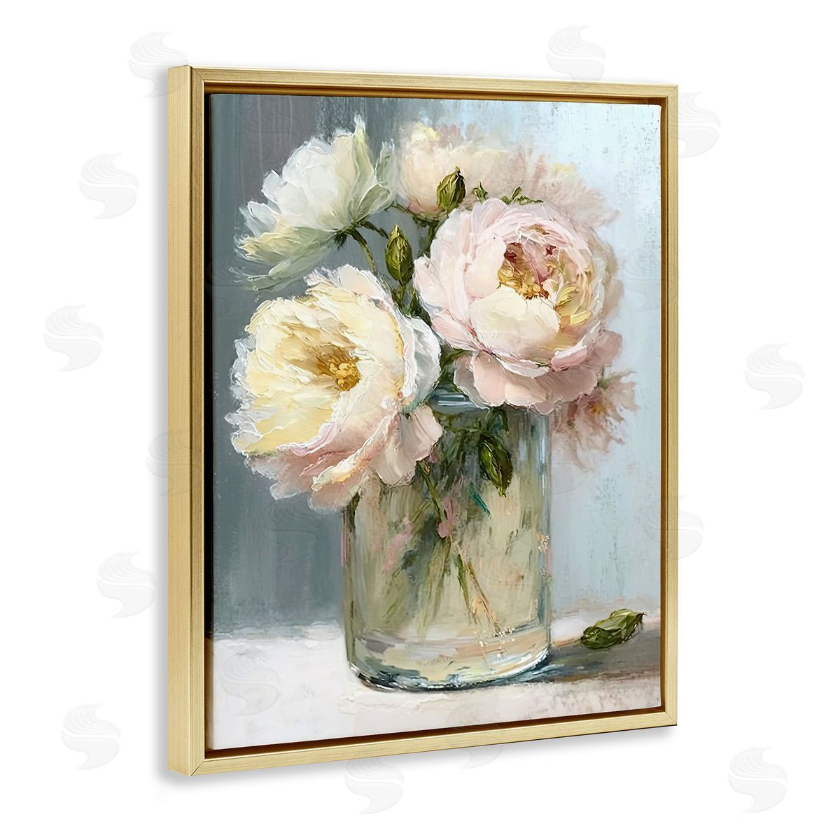 Subtle Rose Blooms Gold Floating Frame Canvas Wall Art, Home Decor by Gina Kelly