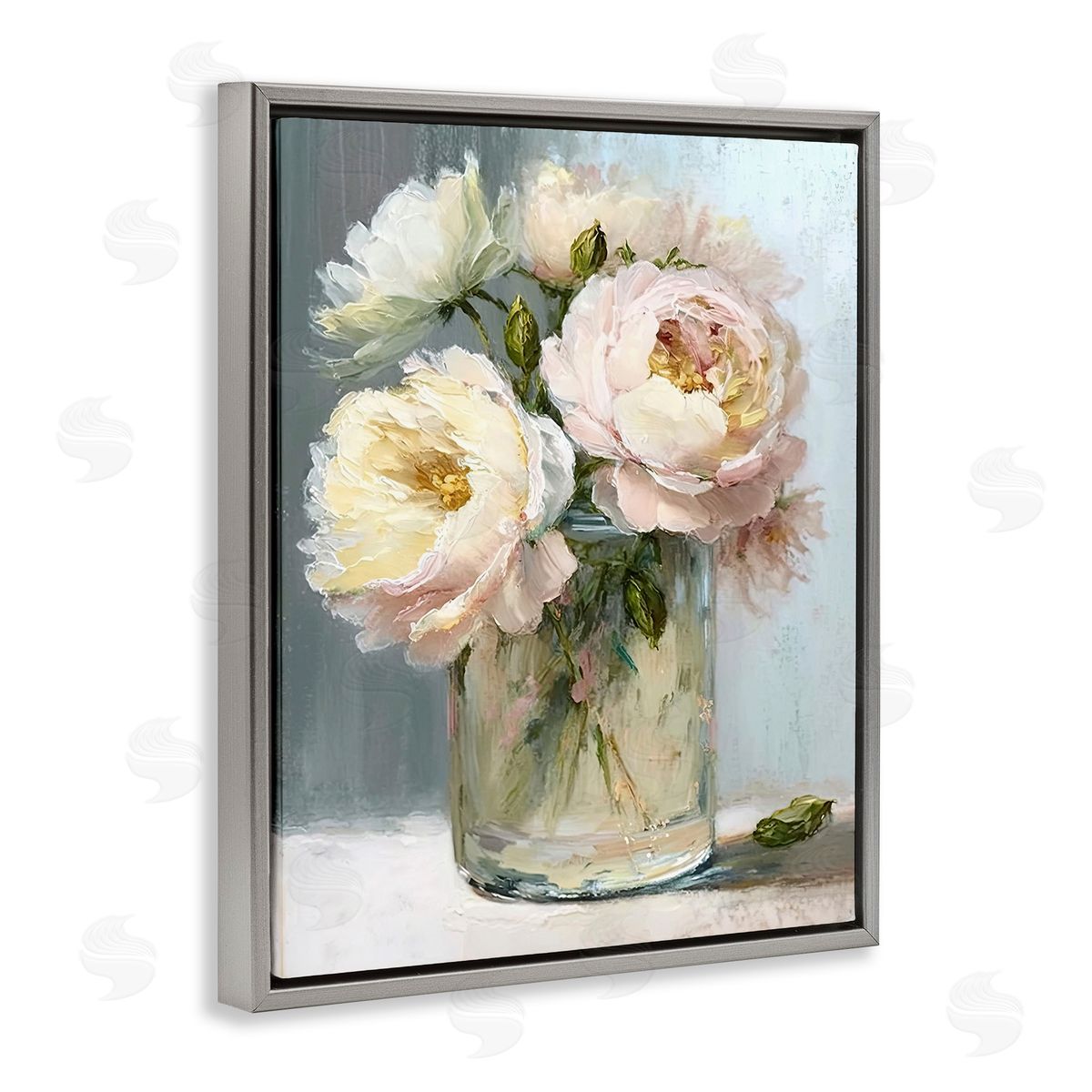 Subtle Rose Blooms Grey Floating Frame Canvas Wall Art, Home Decor by Gina Kelly