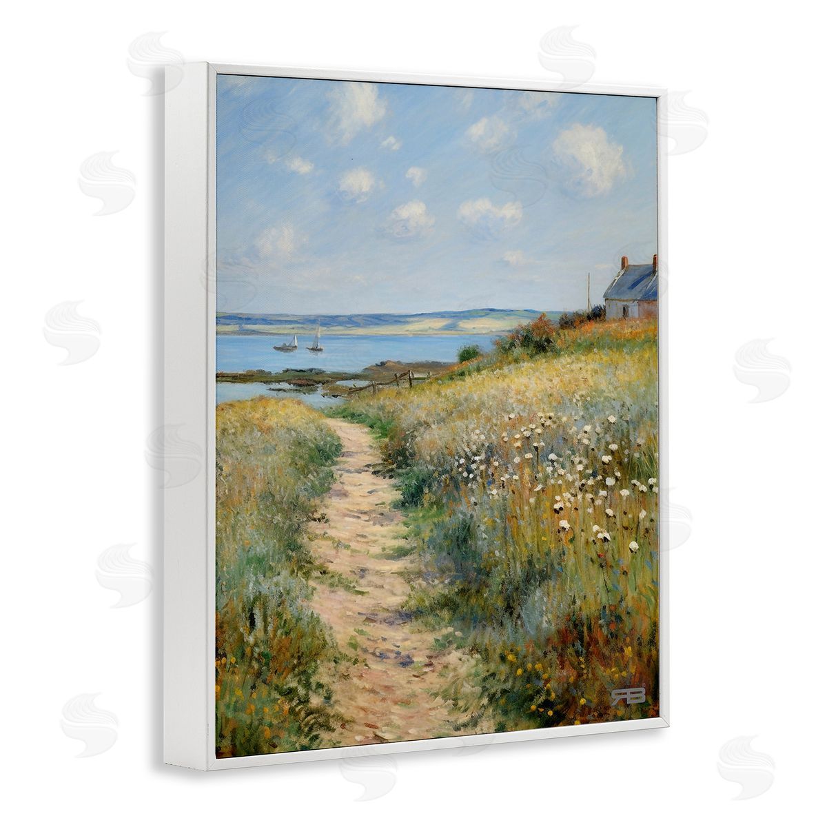 Coastal Meadow Path White Frame Print Wall Art, Home Decor by RB