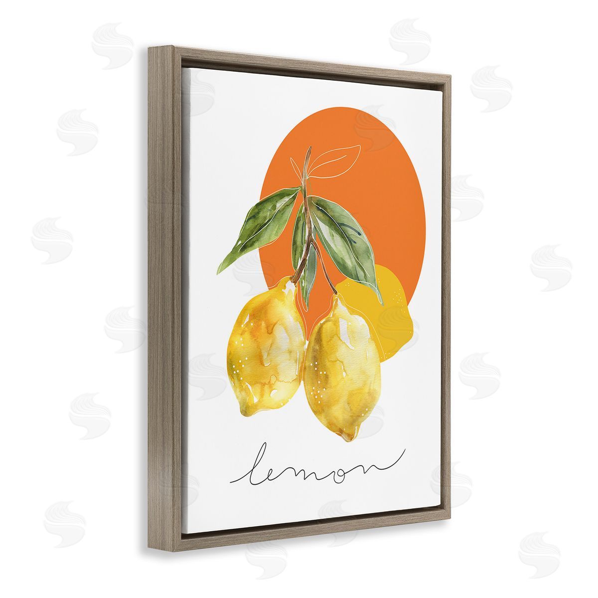 Modern Lemons Branch Brown Floating Frame Canvas Wall Art, Home Decor by Carol Robinson
