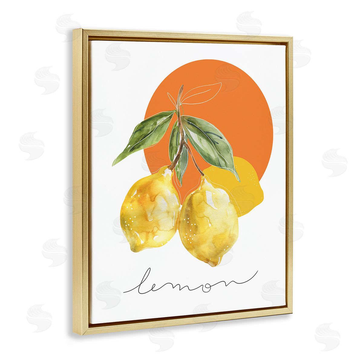 Modern Lemons Branch Gold Floating Frame Canvas Wall Art, Home Decor by Carol Robinson