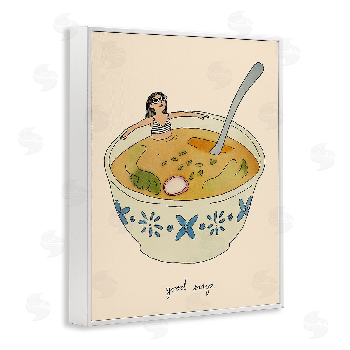 Girl Bathing in Soup White Frame Print Wall Art, Home Decor by Victoria Barnes