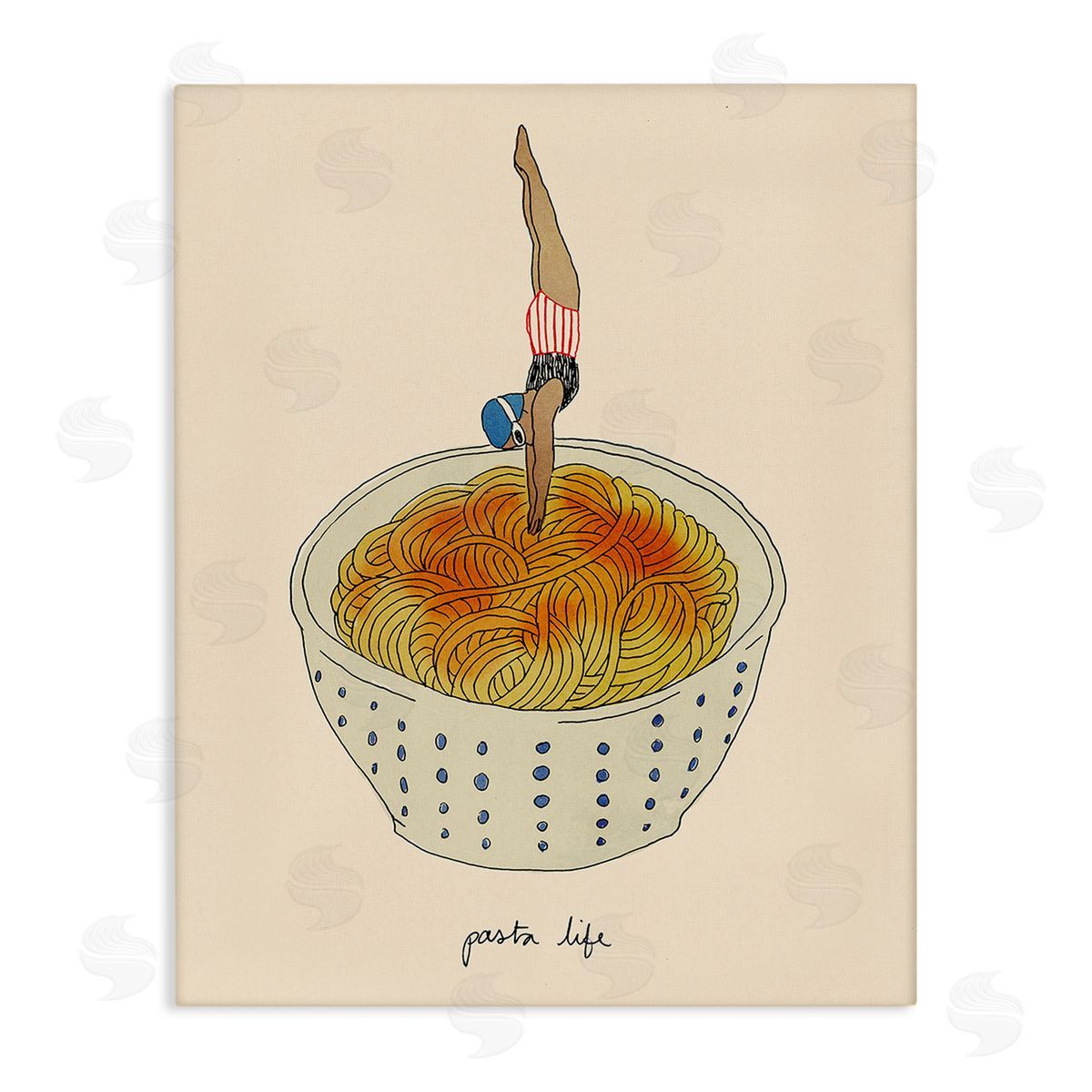 Swimmer with Pasta Bowl Canvas Wall Art, Home Decor by Victoria Barnes