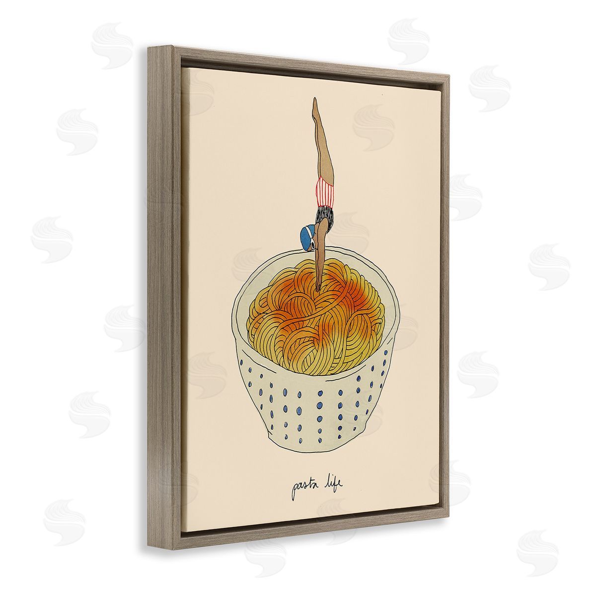 Swimmer with Pasta Bowl Brown Floating Frame Canvas Wall Art, Home Decor by Victoria Barnes
