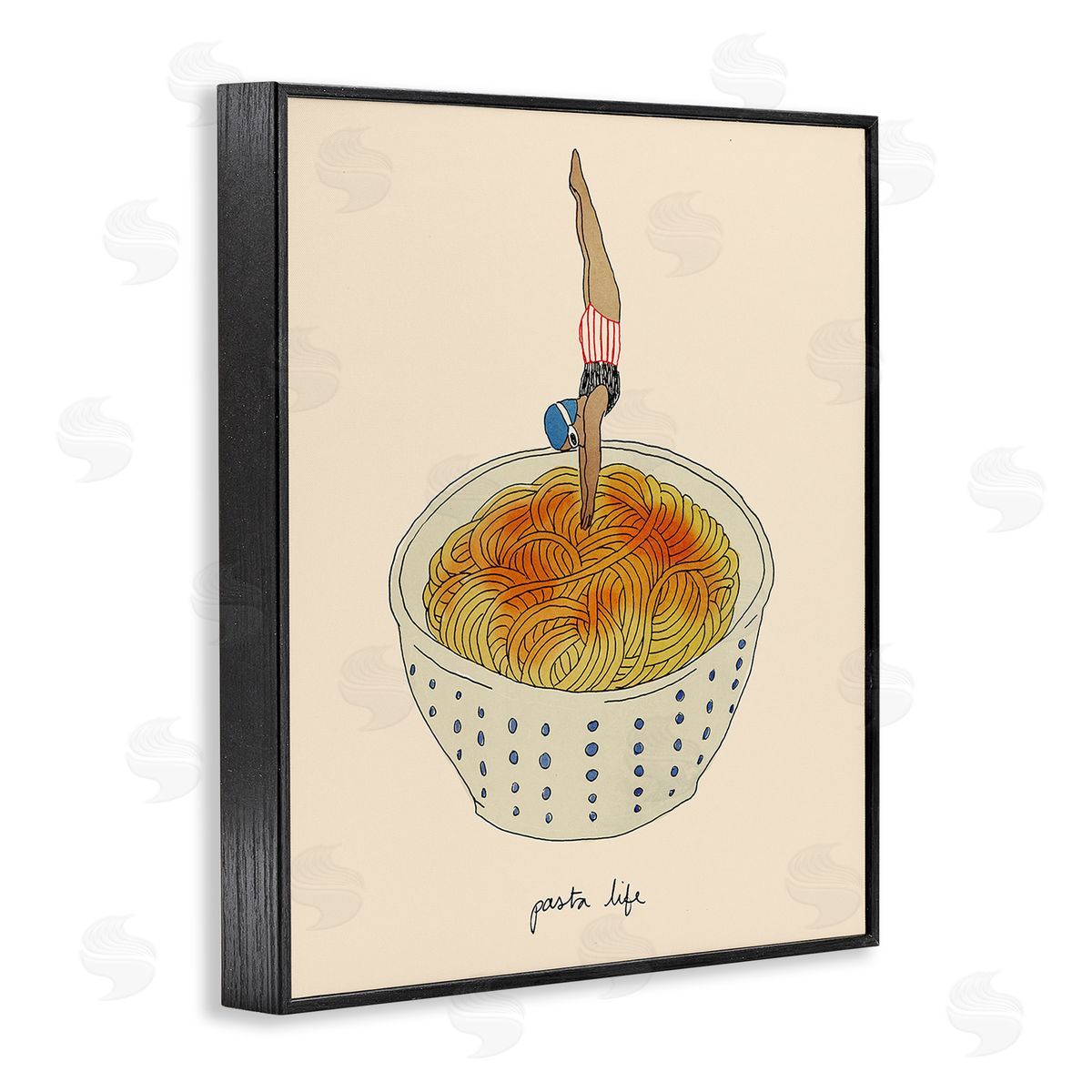 Swimmer with Pasta Bowl Black Frame Print Wall Art, Home Decor by Victoria Barnes