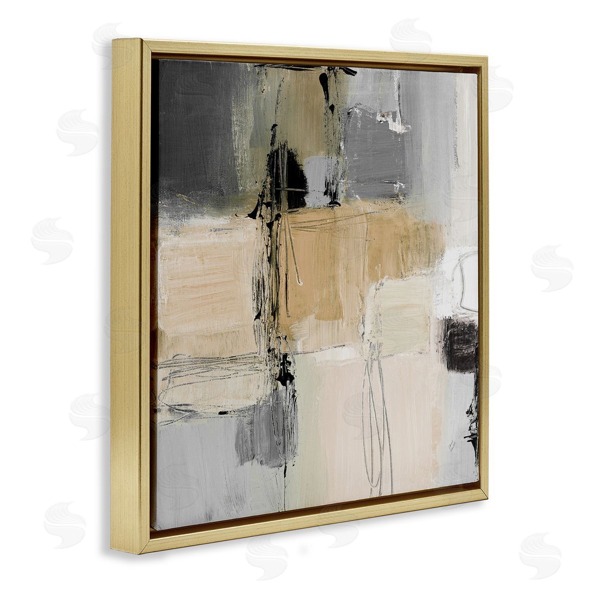 Tan and Grey Rustic Collage Gold Floating Frame Canvas Wall Art, Home Decor by Lanie Loreth