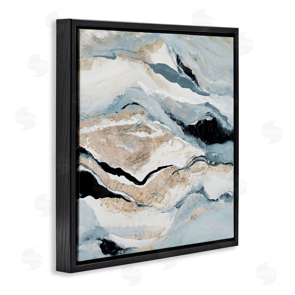 Blue Natural Geode Pattern Black Floating Frame Canvas Wall Art, Home Decor by Lanie Loreth