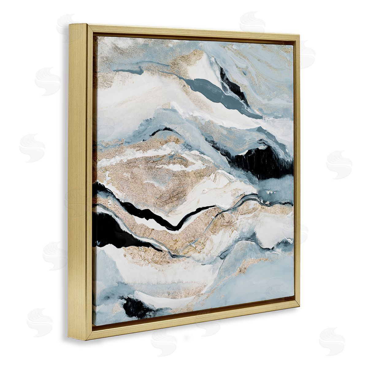Blue Natural Geode Pattern Gold Floating Frame Canvas Wall Art, Home Decor by Lanie Loreth