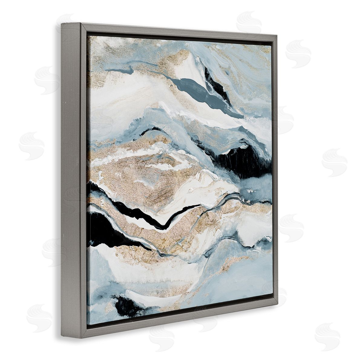 Blue Natural Geode Pattern Grey Floating Frame Canvas Wall Art, Home Decor by Lanie Loreth