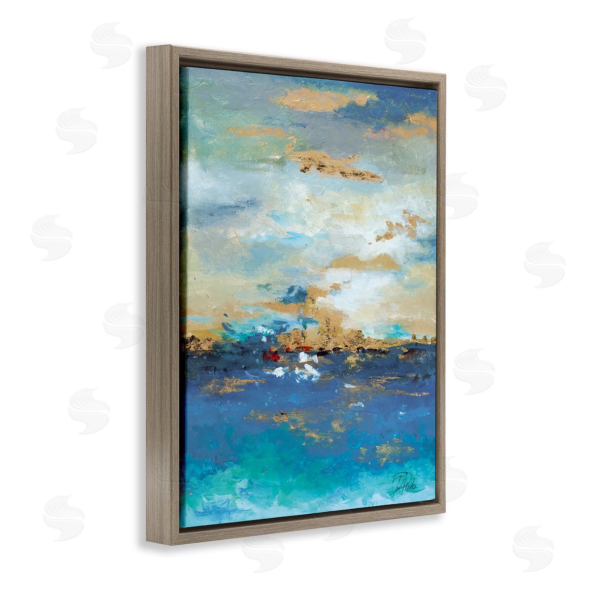 Ocean View with Tan Accents Brown Floating Frame Canvas Wall Art, Home Decor by Patricia Pinto