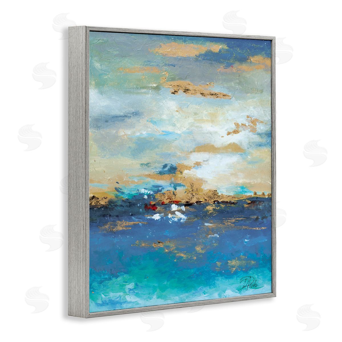 Ocean View with Tan Accents Grey Frame Print Wall Art, Home Decor by Patricia Pinto