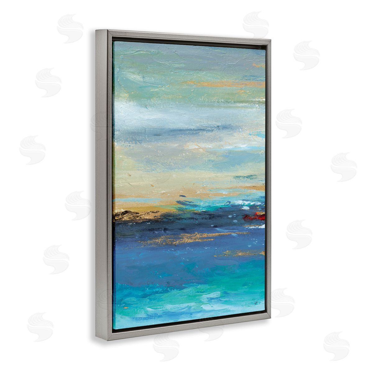 Ombre Ocean View Grey Floating Frame Canvas Wall Art, Home Decor by Patricia Pinto