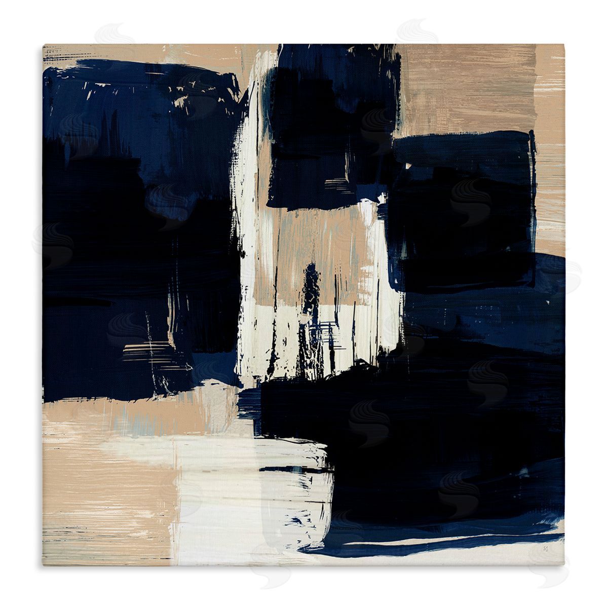 Restless Blue and Tan Shapes Canvas Wall Art, Home Decor by Susan Jill