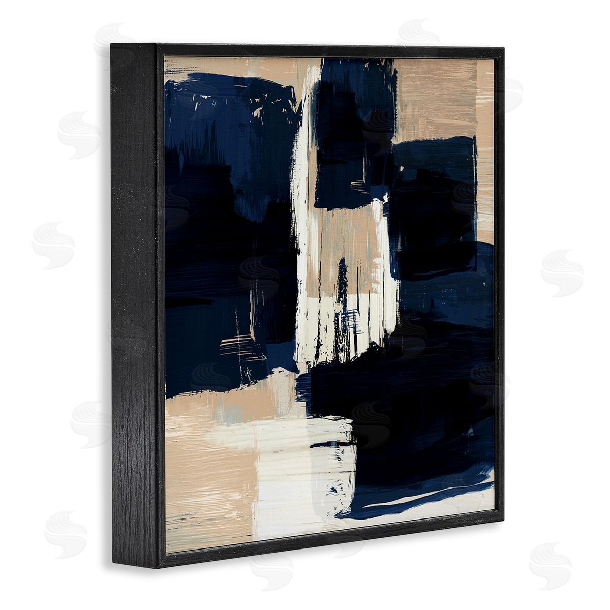 Restless Blue and Tan Shapes Black Frame Print Wall Art, Home Decor by Susan Jill