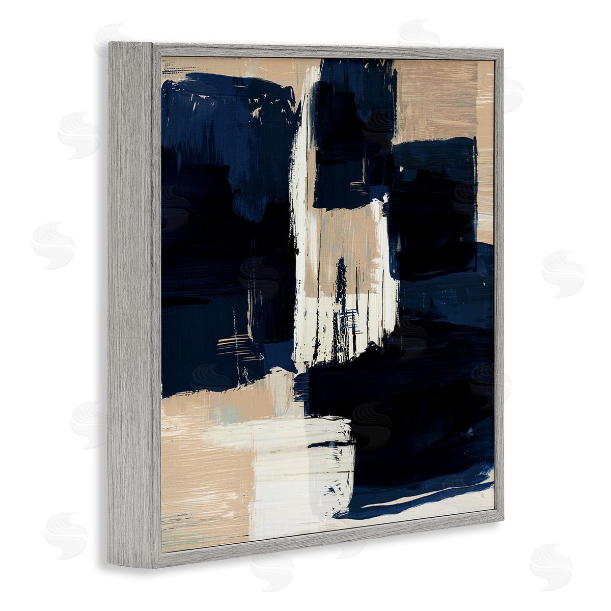Restless Blue and Tan Shapes Grey Frame Print Wall Art, Home Decor by Susan Jill