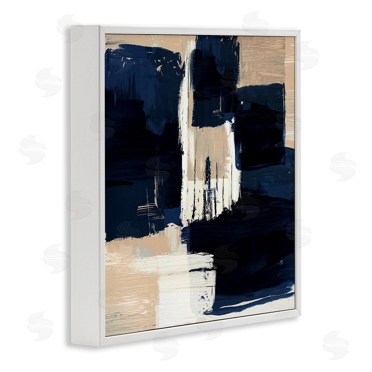 Restless Blue and Tan Shapes White Frame Print Wall Art, Home Decor by Susan Jill