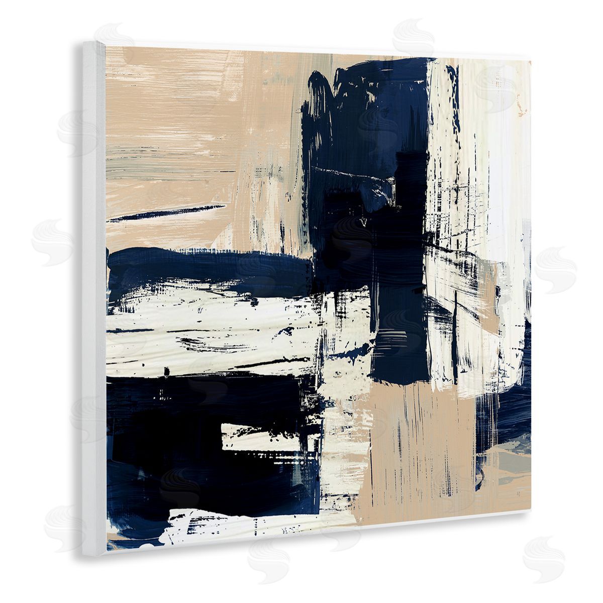 Expressive Blue Tan Shapes Wood Plaque Wall Art, Home Decor by Susan Jill