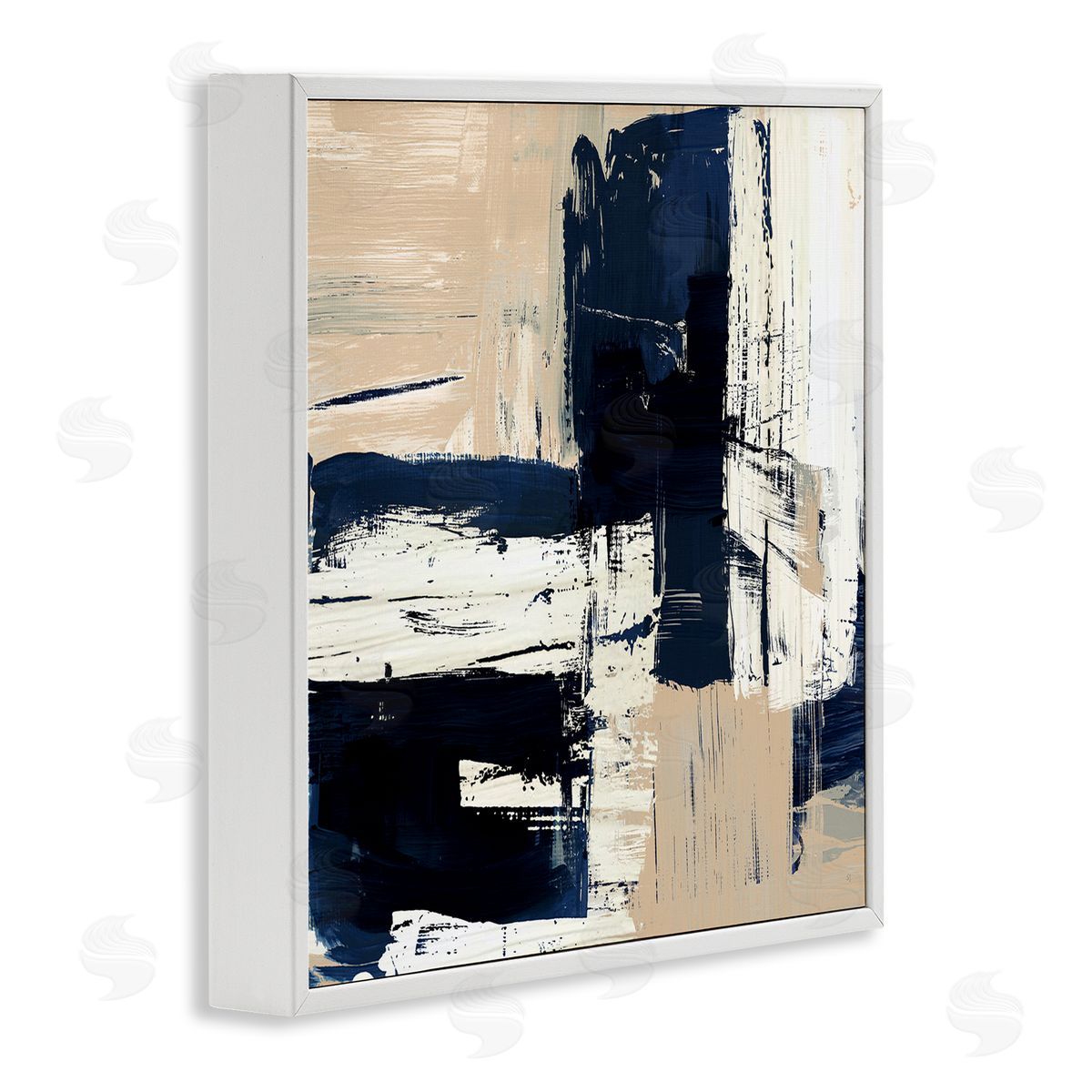 Expressive Blue Tan Shapes White Frame Print Wall Art, Home Decor by Susan Jill