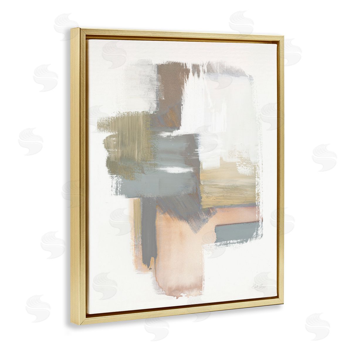 Distorted Paint Strokes Gold Floating Frame Canvas Wall Art, Home Decor by Stella Chang